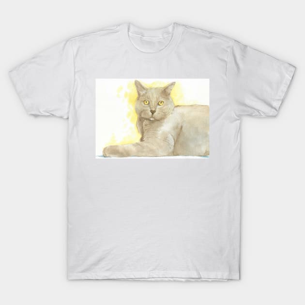 brown cat watercolor portrait T-Shirt by Oranjade0122